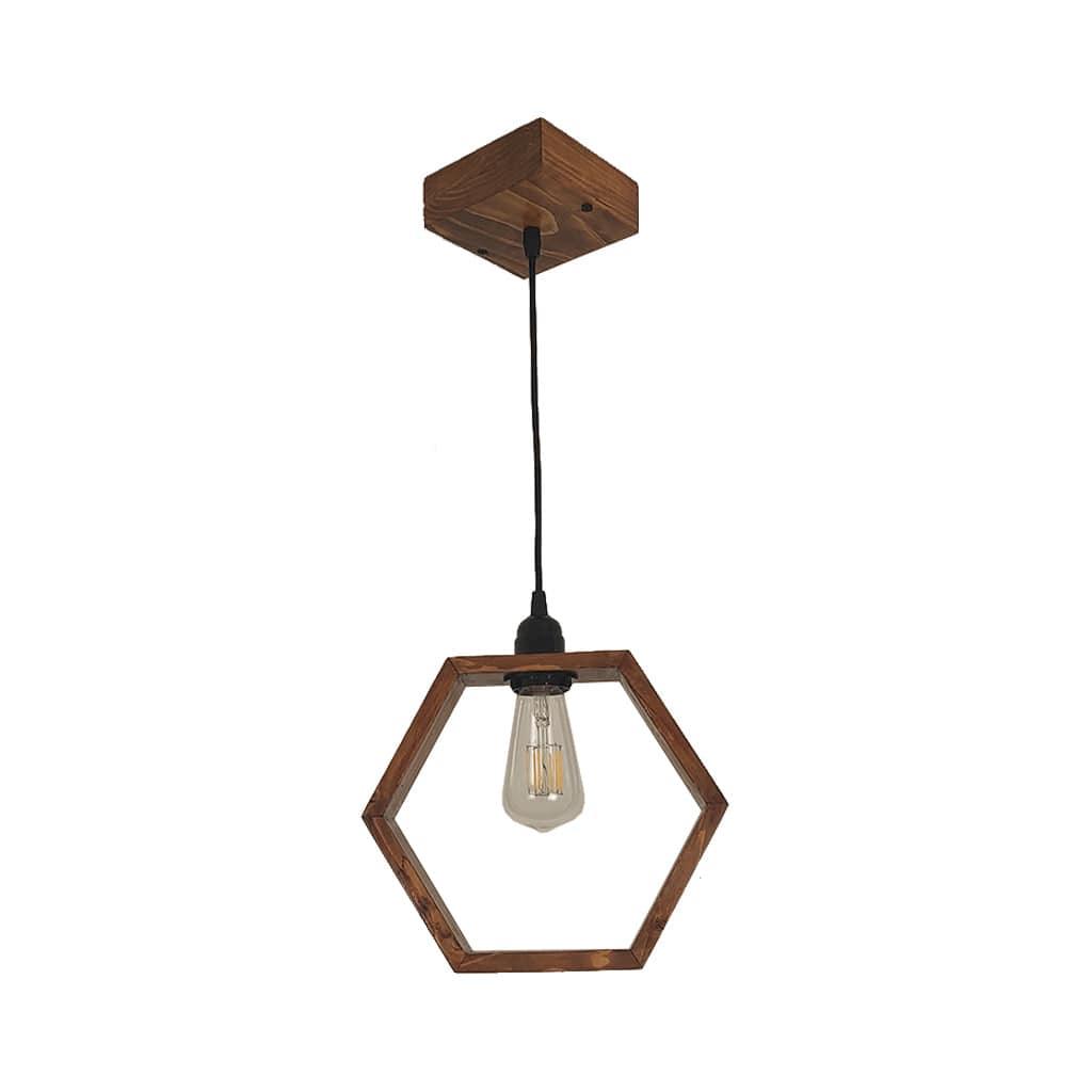 Hex Brown Wooden Single Hanging Lamp - Ouch Cart