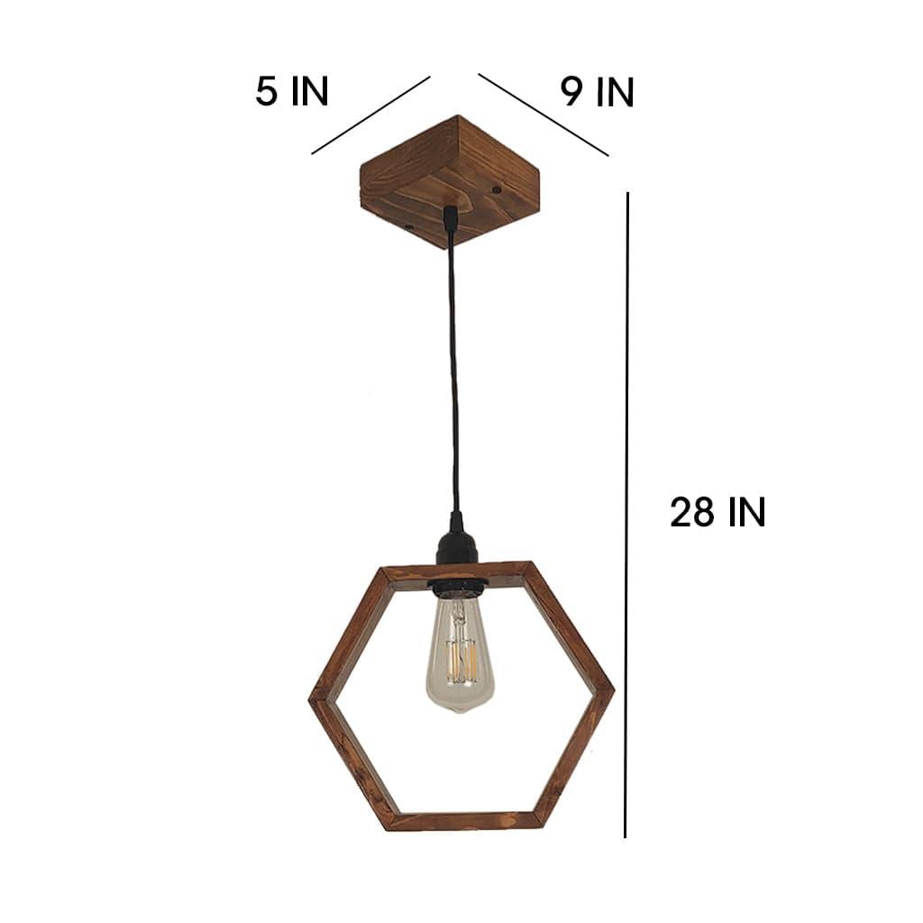 Hex Brown Wooden Single Hanging Lamp - Ouch Cart