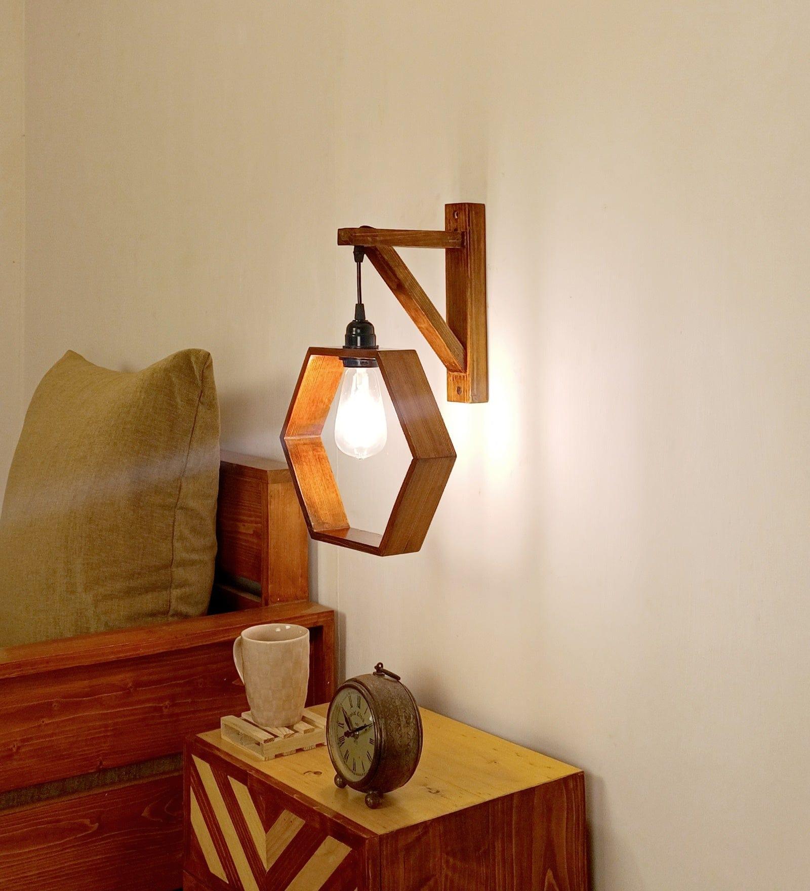 Hex L Brown Wooden Wall Light (BULB NOT INCLUDED) - Ouch Cart