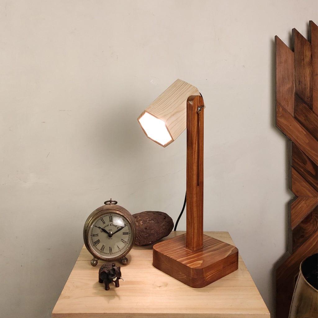 Hexspot Brown Wooden Table Lamp with Beige Wooden Lampshade (BULB NOT INCLUDED) - Ouch Cart