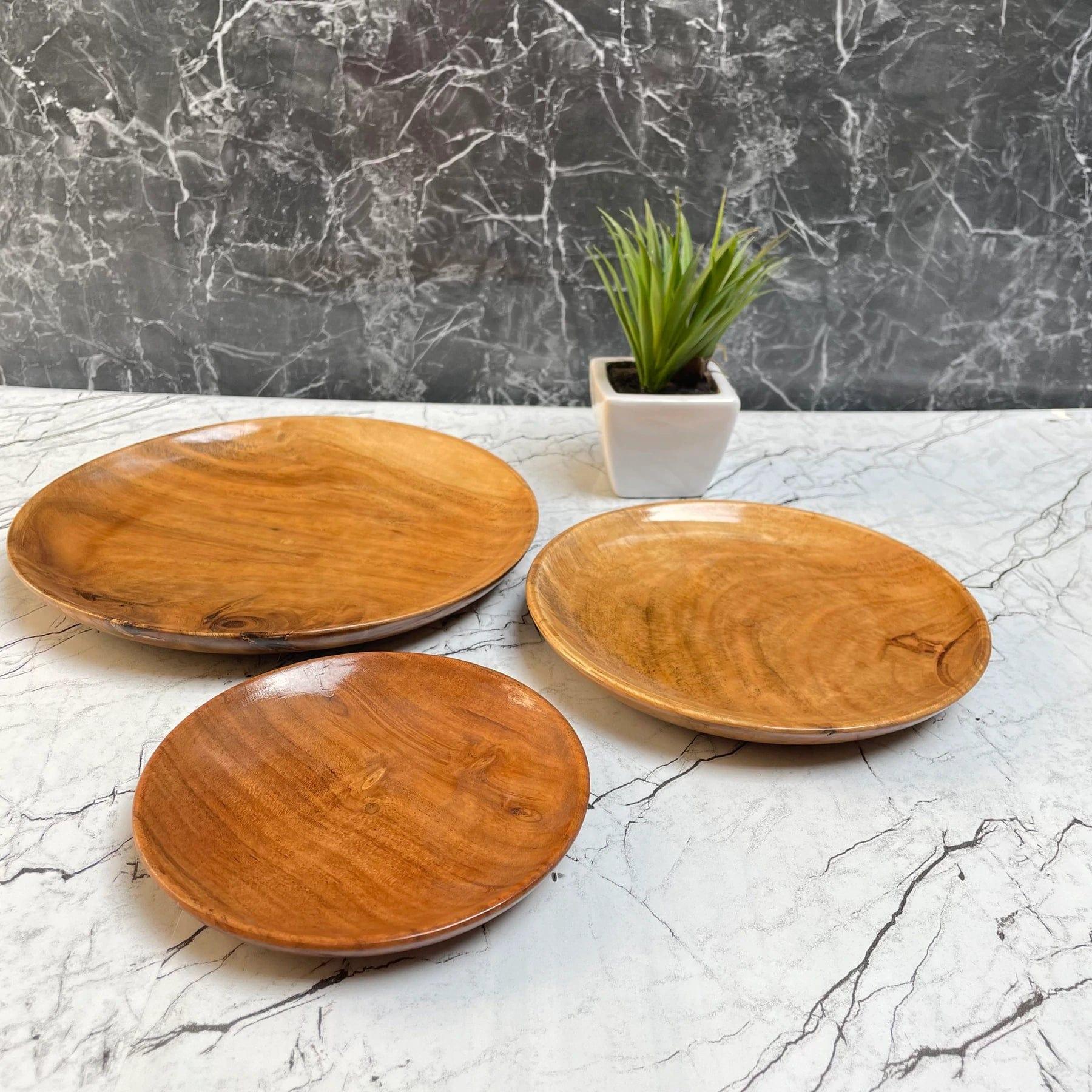 WOODEN ROUND PLATE SET OF 4 || FOOD GRADE - Ouch Cart