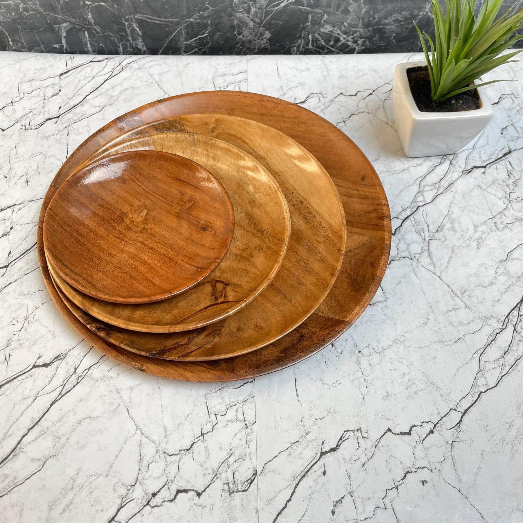 WOODEN ROUND PLATE SET OF 4 || FOOD GRADE - Ouch Cart