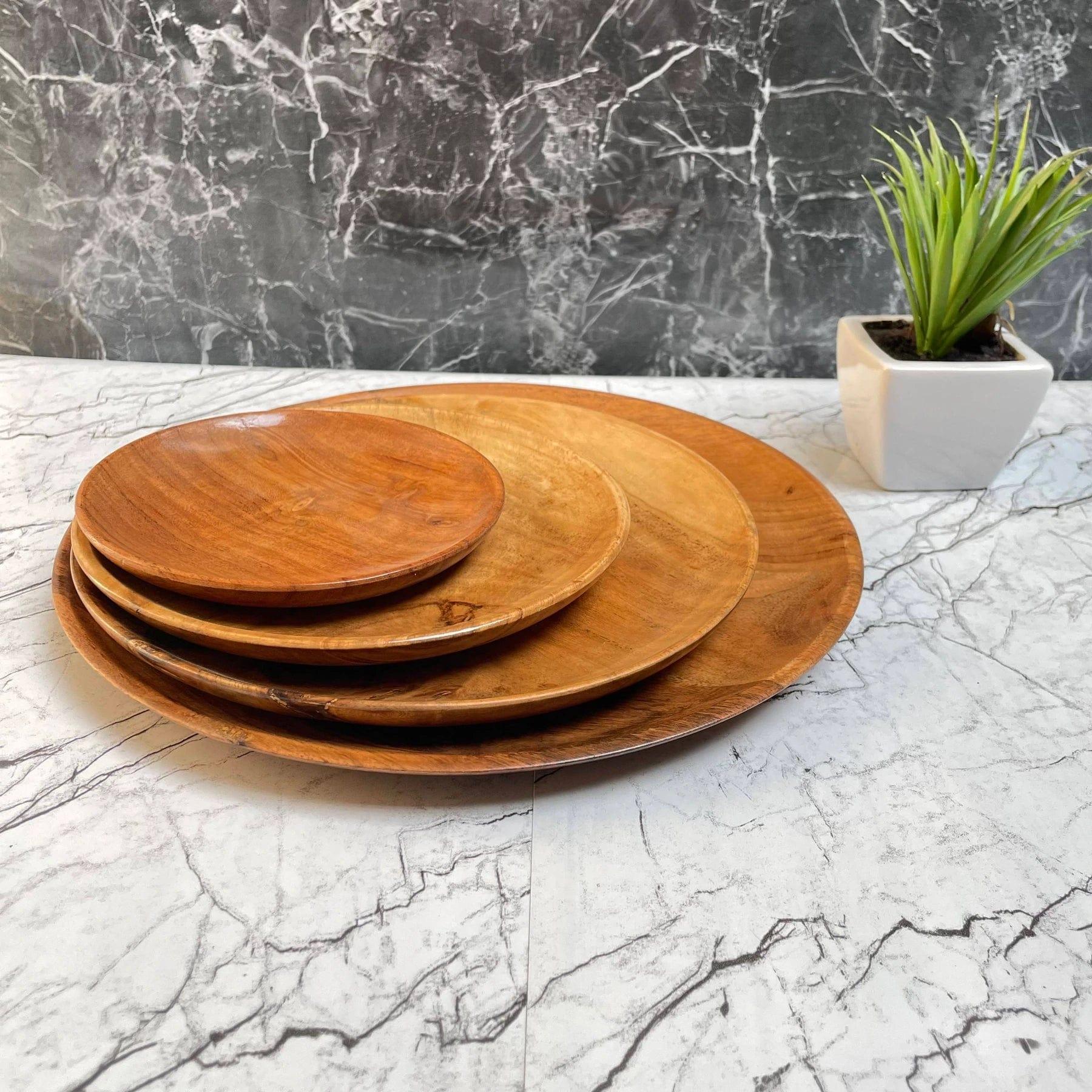 WOODEN ROUND PLATE SET OF 4 || FOOD GRADE - Ouch Cart