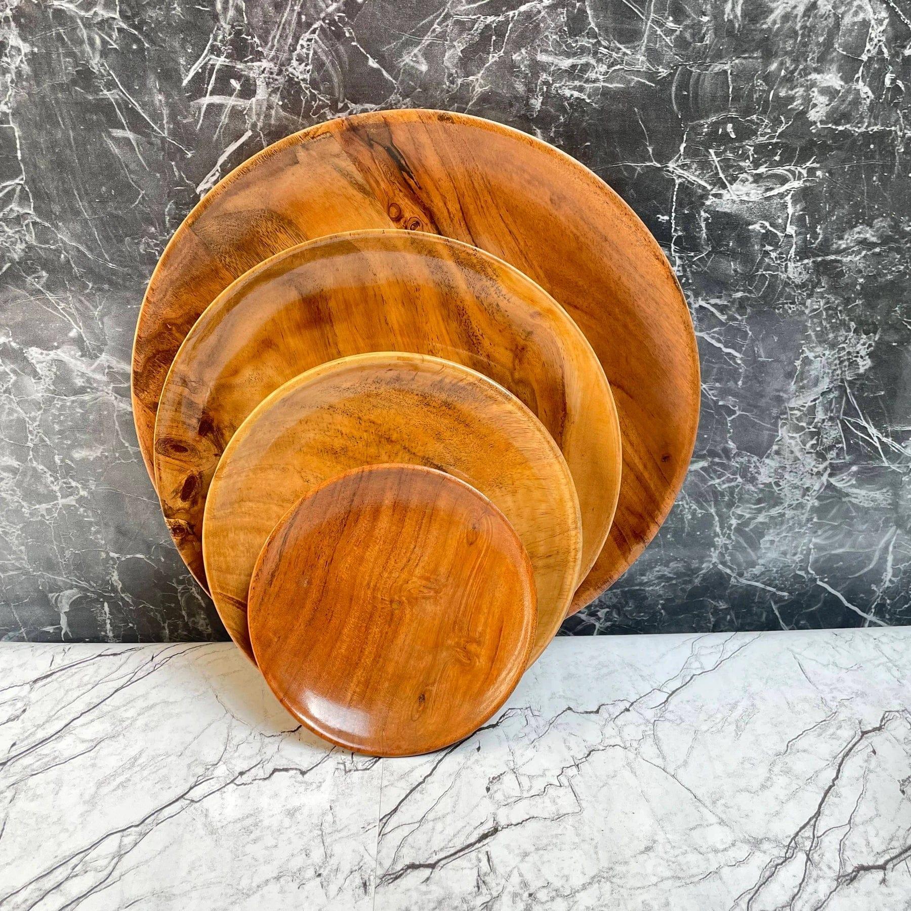 WOODEN ROUND PLATE SET OF 4 || FOOD GRADE - Ouch Cart