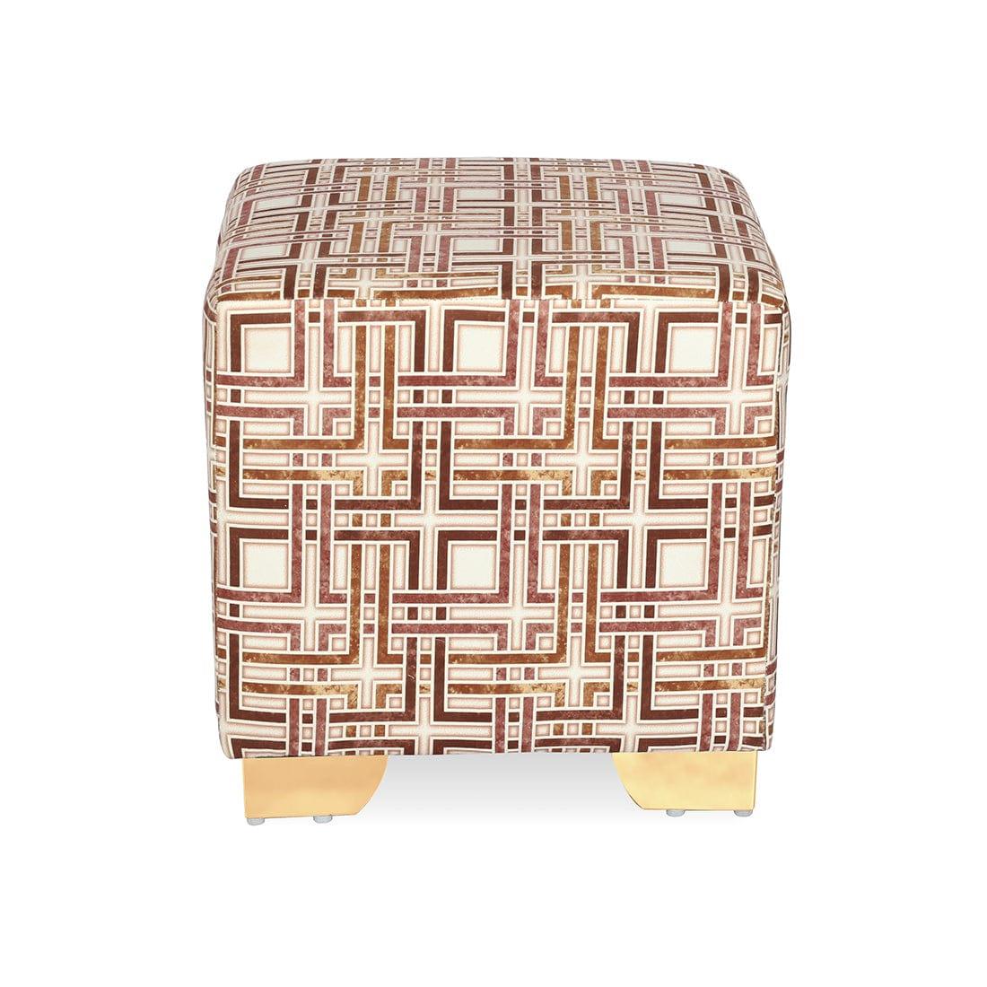 DOE BUCK SQUARE PRINTED WHITE GOLD OTTOMAN WITH METAL LEG - Ouch Cart
