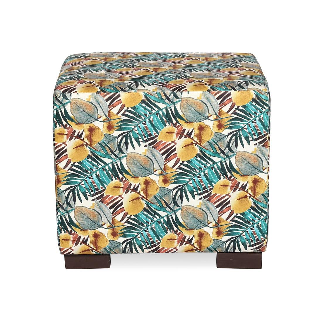 DOE BUCK SQUARE PRINTED OTTOMAN WITH WOODEN LEG - Ouch Cart