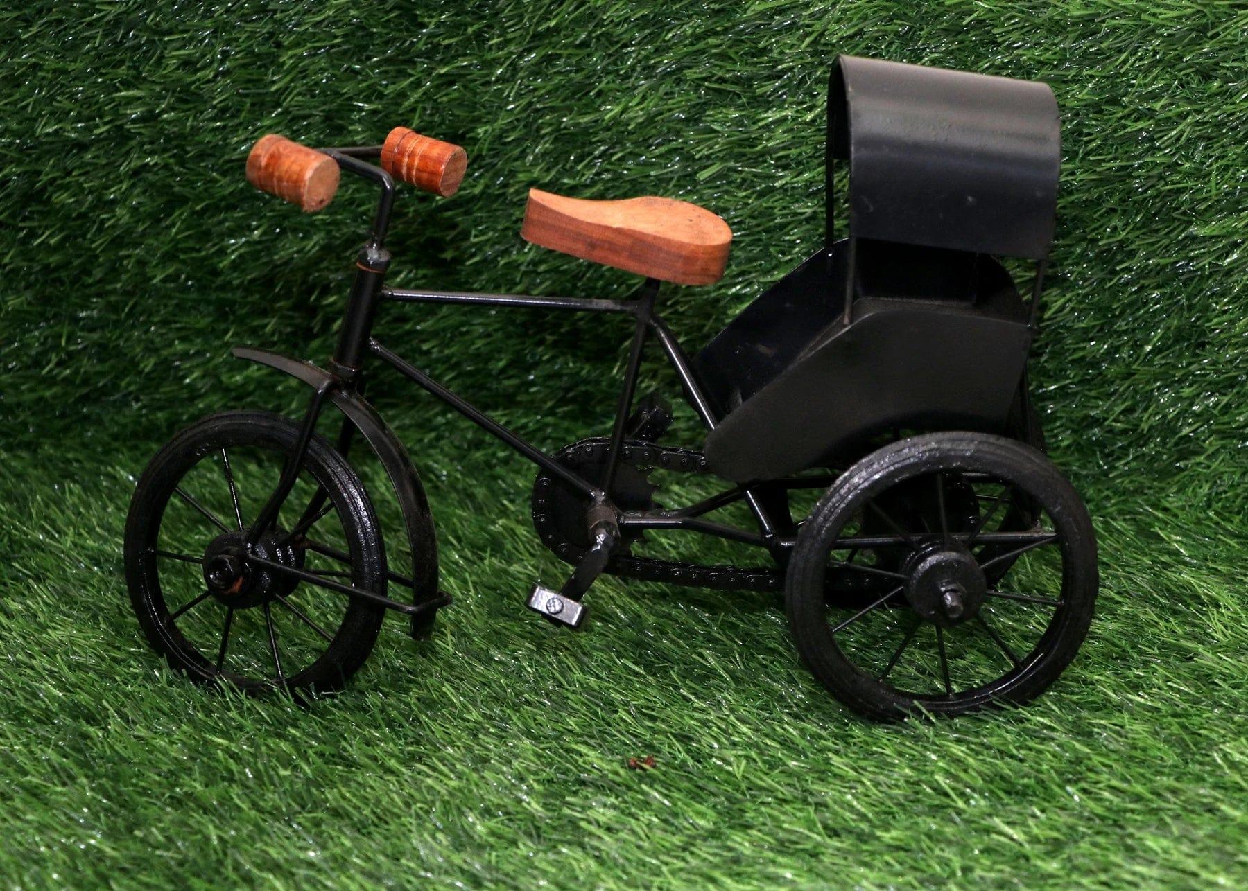 WOODEN AND WROUGHT IRON MINIATURE RICKSHAW, BLACK - Ouch Cart