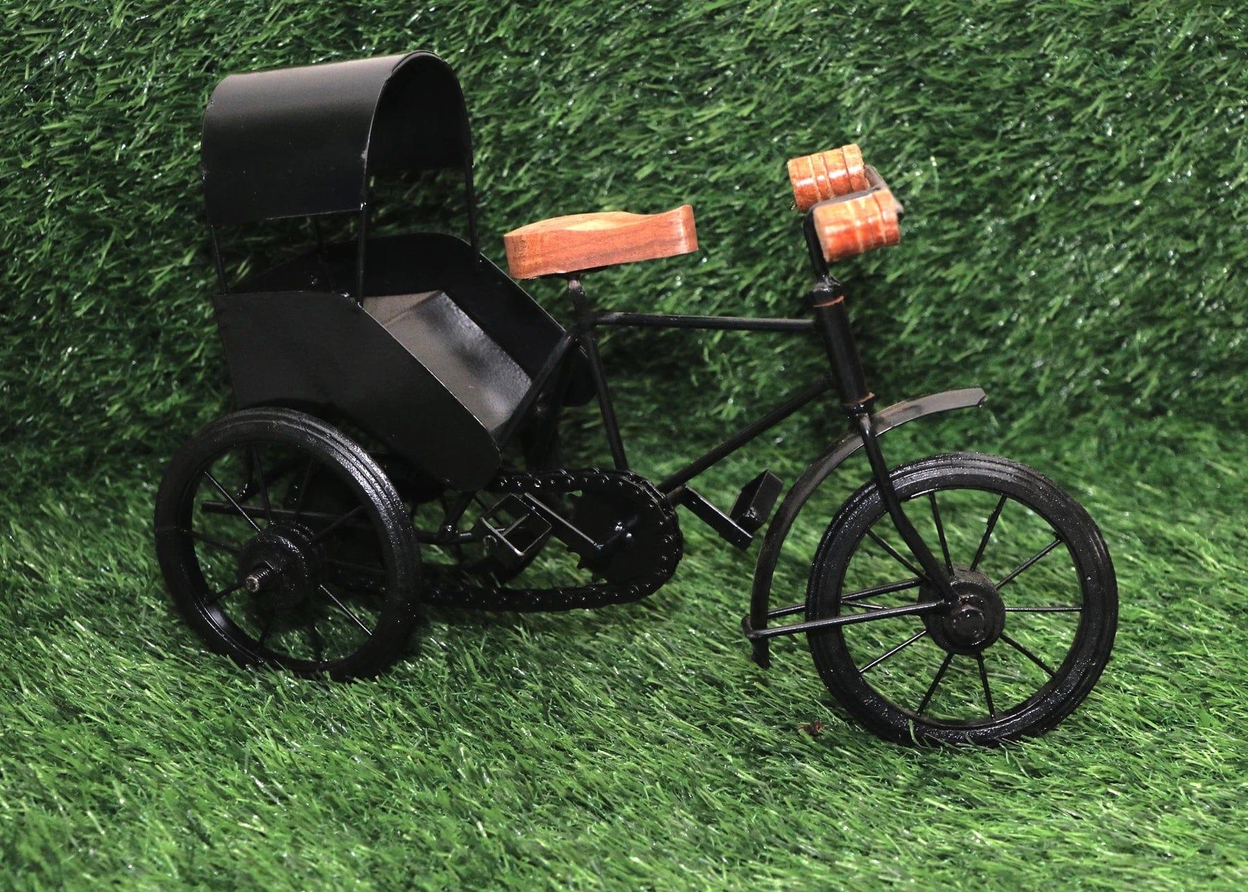 WOODEN AND WROUGHT IRON MINIATURE RICKSHAW, BLACK - Ouch Cart