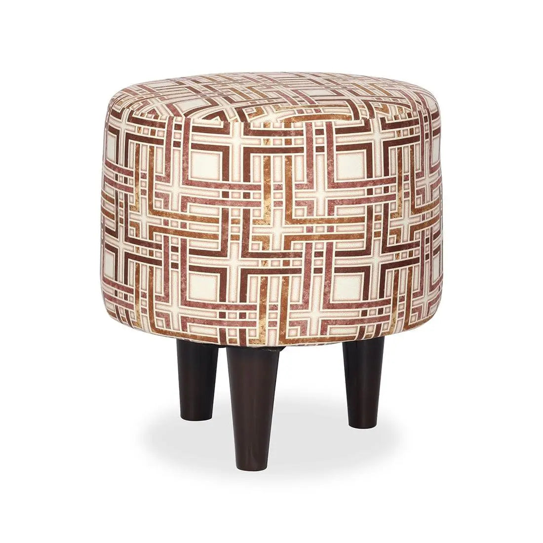 DOE BUCK ROUND PRINTED GOLD OTTOMAN WITH METAL LEG - Ouch Cart