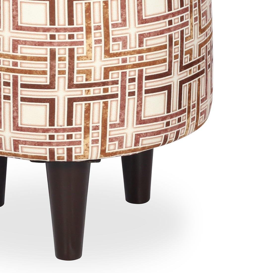 DOE BUCK ROUND PRINTED GOLD OTTOMAN WITH METAL LEG - Ouch Cart