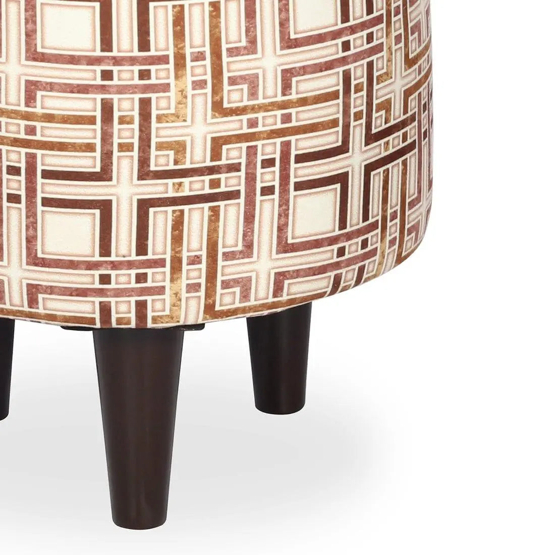 DOE BUCK ROUND PRINTED GOLD OTTOMAN WITH METAL LEG - Ouch Cart