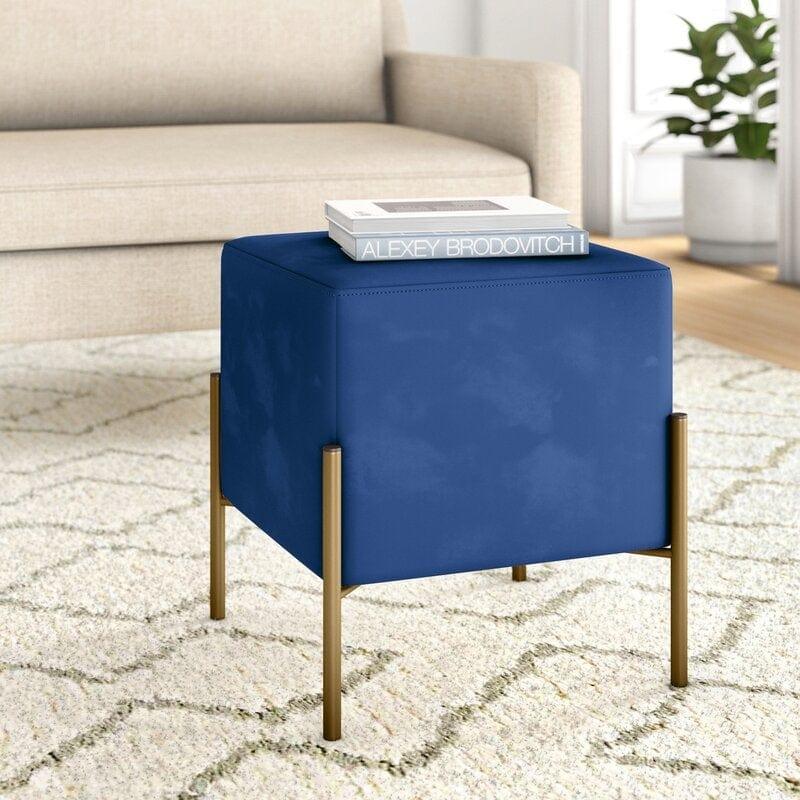Wide Velvet Square Standard Ottoman - Ouch Cart