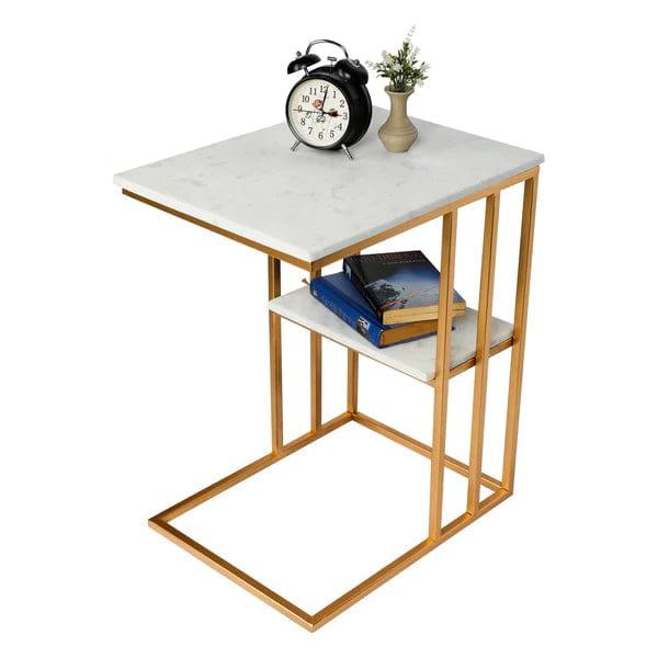 Creative White Marble & Metal Stone Side/Coffee Table With Magazine Holder ( Random Design ) - Ouch Cart