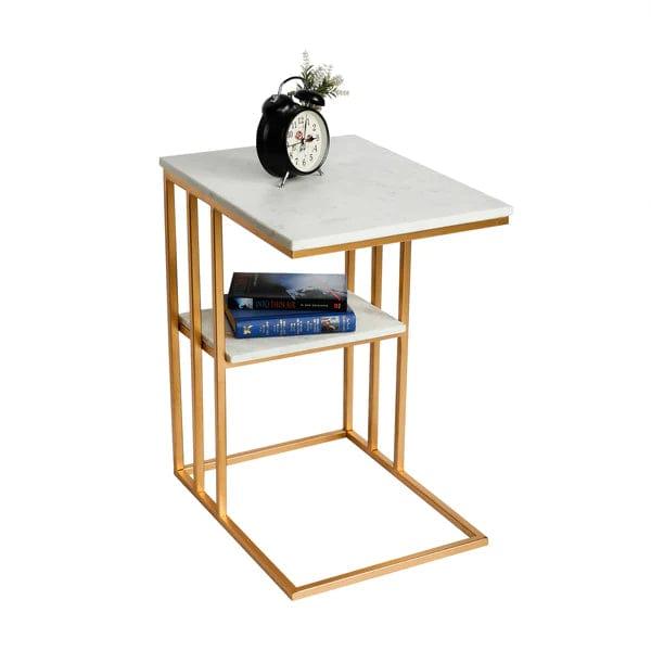 Creative White Marble & Metal Stone Side/Coffee Table With Magazine Holder ( Random Design ) - Ouch Cart