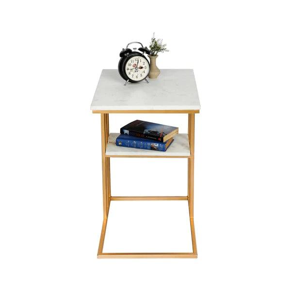 Creative White Marble & Metal Stone Side/Coffee Table With Magazine Holder ( Random Design ) - Ouch Cart