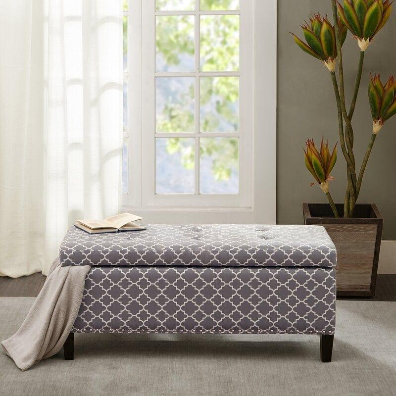 Upholstered Flip Top Storage Bench Solid Wood Bench Shoe Rack - Ouch Cart