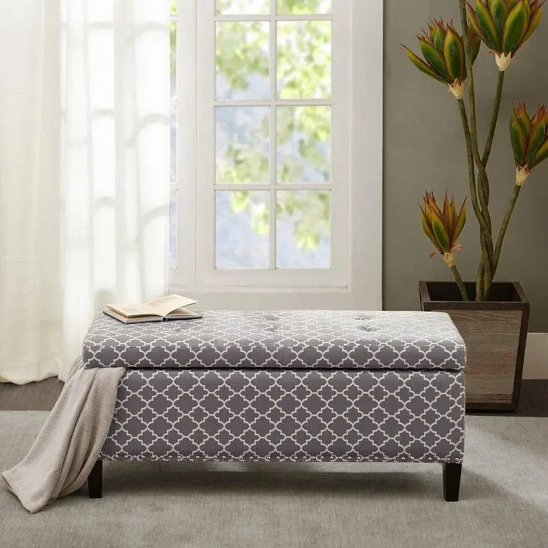 Upholstered Flip Top Storage Bench Solid Wood Bench Shoe Rack - Ouch Cart