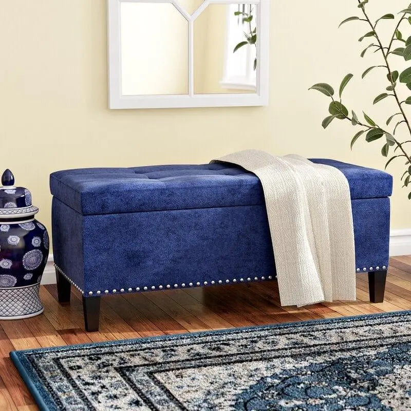 Upholstered Flip Top Storage Bench Solid Wood Bench Shoe Rack - Ouch Cart