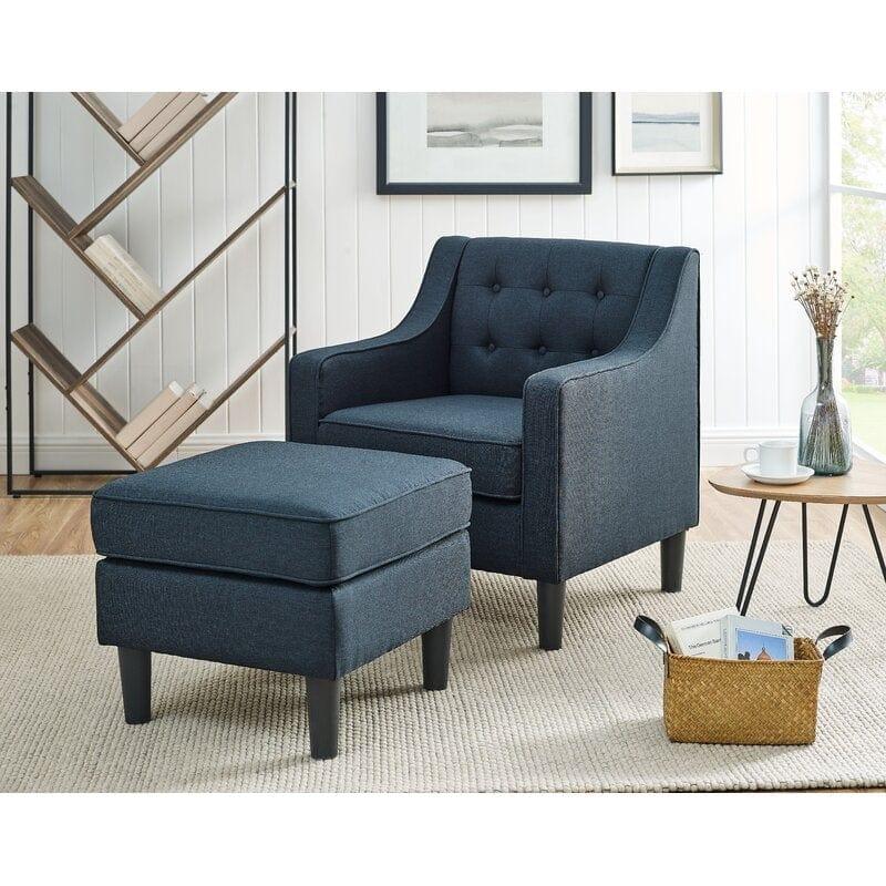 Wide Tufted Armchair and Ottoman - Ouch Cart