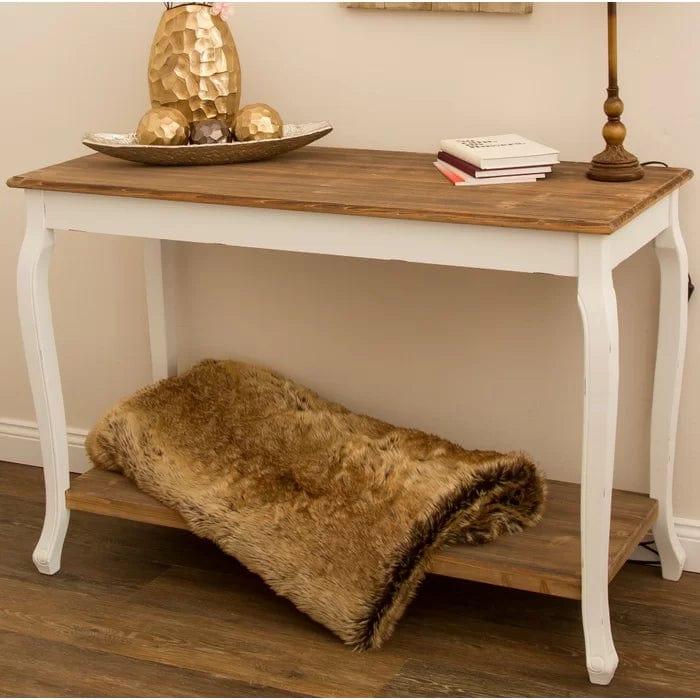 wooden Console Table, Brown and White - Ouch Cart
