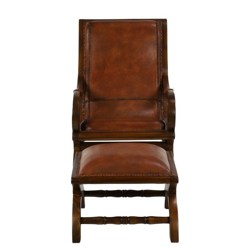 Teak Wood Armchair Lounge Chair with Ottoman - Ouch Cart