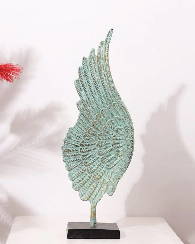 Metal Sea Green Color Left Angel Wings Table Top Showpiece (Pack Of 1) For Home Decoration, Living Room & Office - Ouch Cart