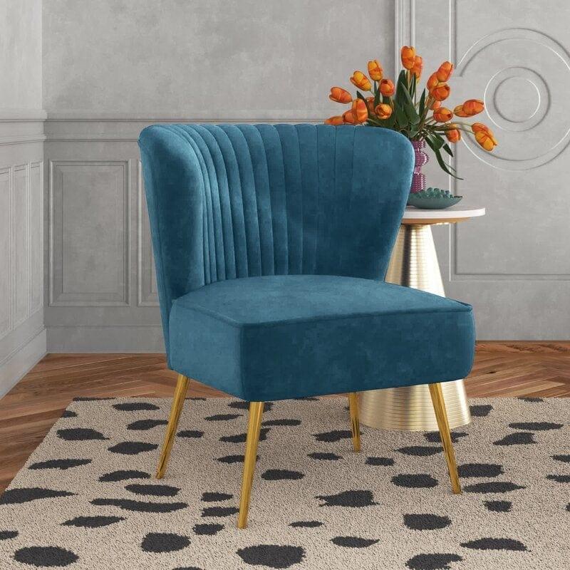 Wide Tufted Velvet Side Chair Living Room Furniture - Ouch Cart