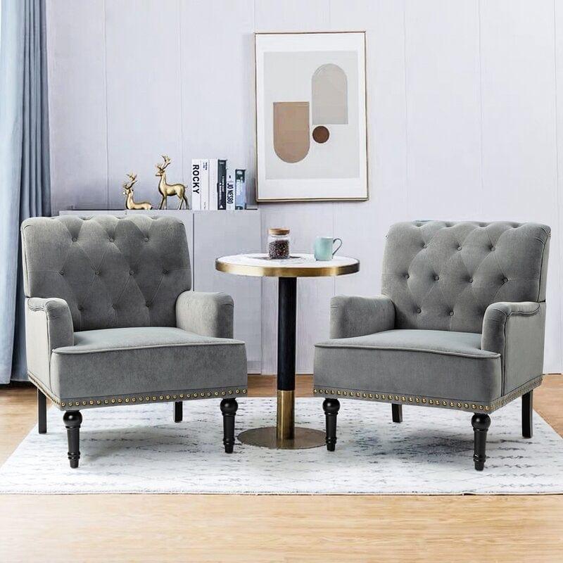 Wide Tufted Armchair (Set of 2) - Ouch Cart