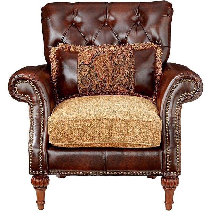 Wooden Handcarved Teak Wood Sofa Wide Tufted Armchair - Ouch Cart