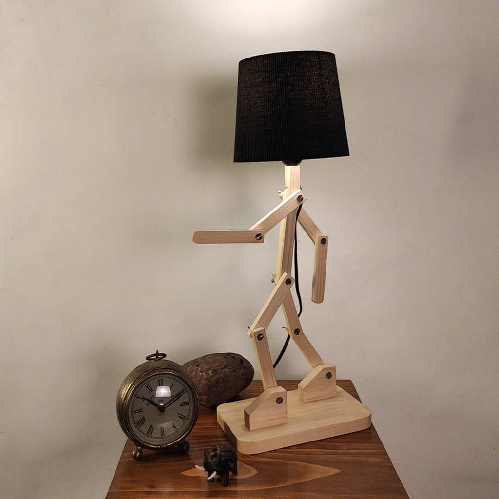 Moonwalker Beige Wooden Table Lamp with Black Fabric Lampshade (BULB NOT INCLUDED) - Ouch Cart