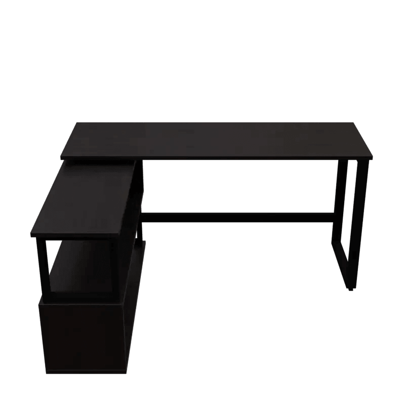 L Shaped Executive Desk with Storage Design in Brown Colour - Ouch Cart