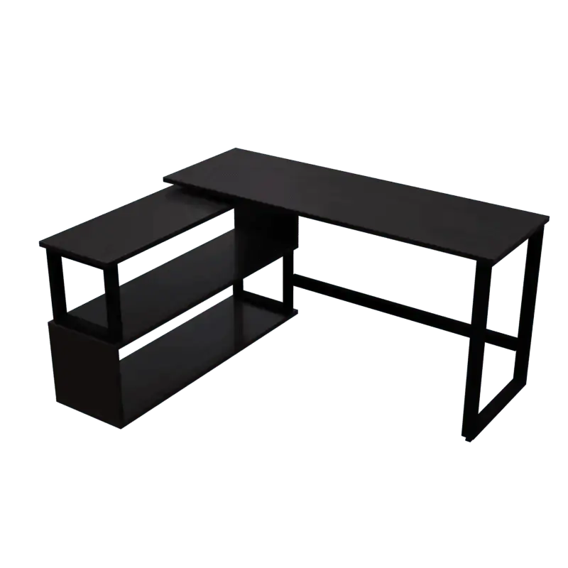 L Shaped Executive Desk with Storage Design in Brown Colour - Ouch Cart