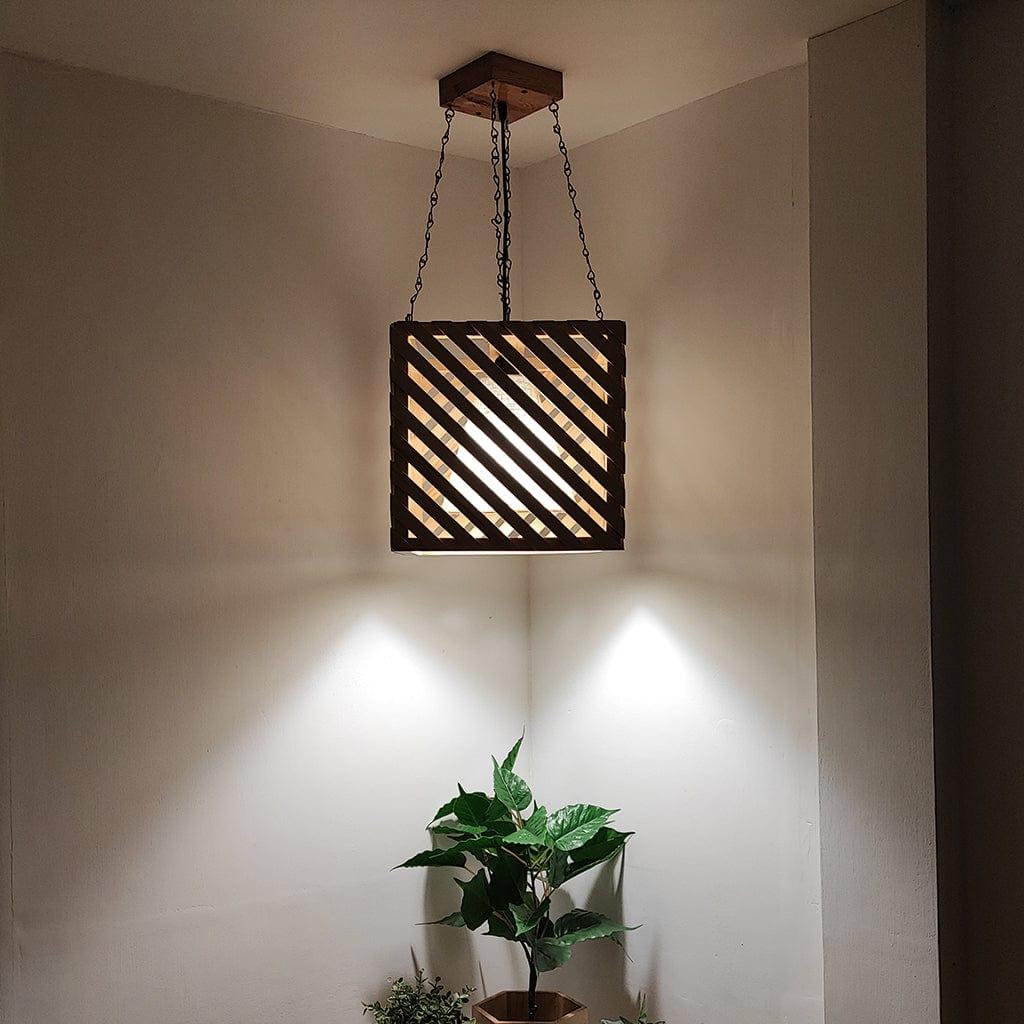 Oblique Beige Wooden Single Hanging Lamp - Ouch Cart