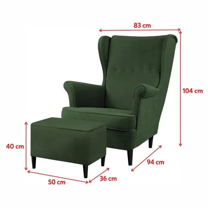 Mallmon wing chair with footstool - Ouch Cart