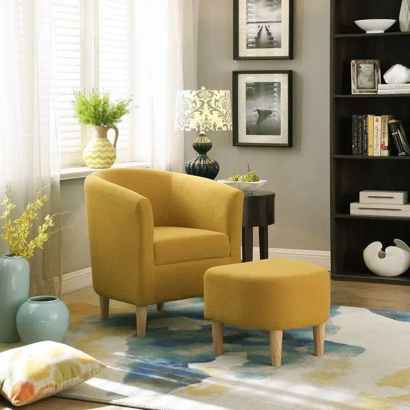 Wide Linen Armchair and Ottoman - Ouch Cart