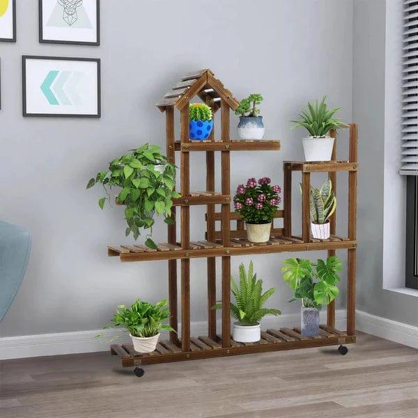 Plant Stand: Free Form Multi-Tiered Solid Wood Plant Stand - Ouch Cart