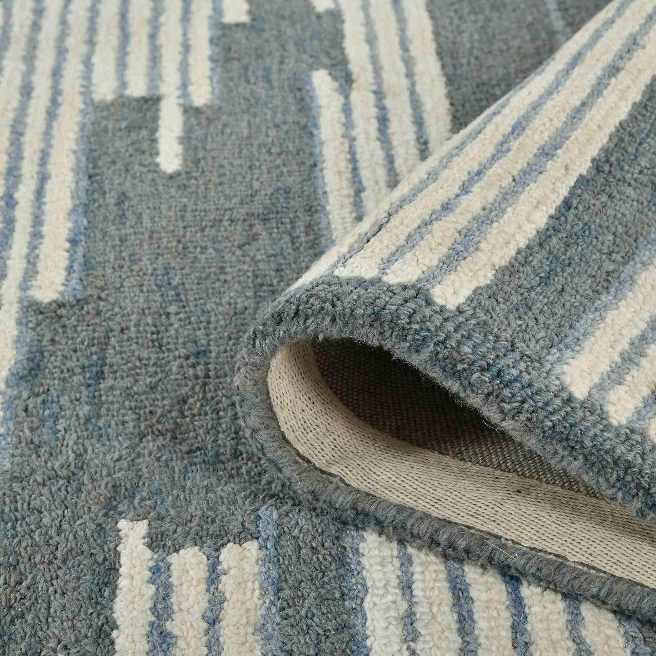 Blue Wool Chicago 5x8 Feet Hand-Tufted Carpet Rug - Ouch Cart