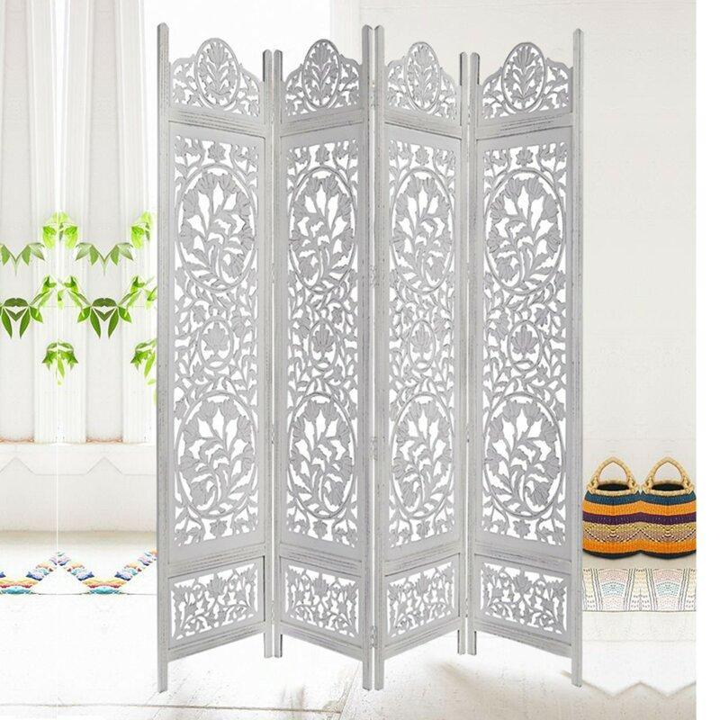 4 - Panel Solid Wood Folding Room Divider - Ouch Cart