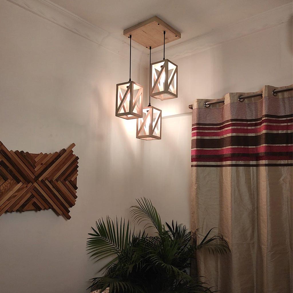 Symmetric Beige Wooden Cluster Hanging Lamp (BULB NOT INCLUDED) - Ouch Cart