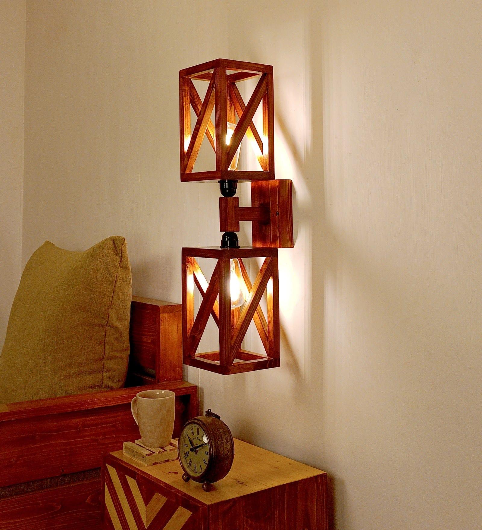 Symmetric Duo Brown Wooden Wall Light (BULB NOT INCLUDED) - Ouch Cart