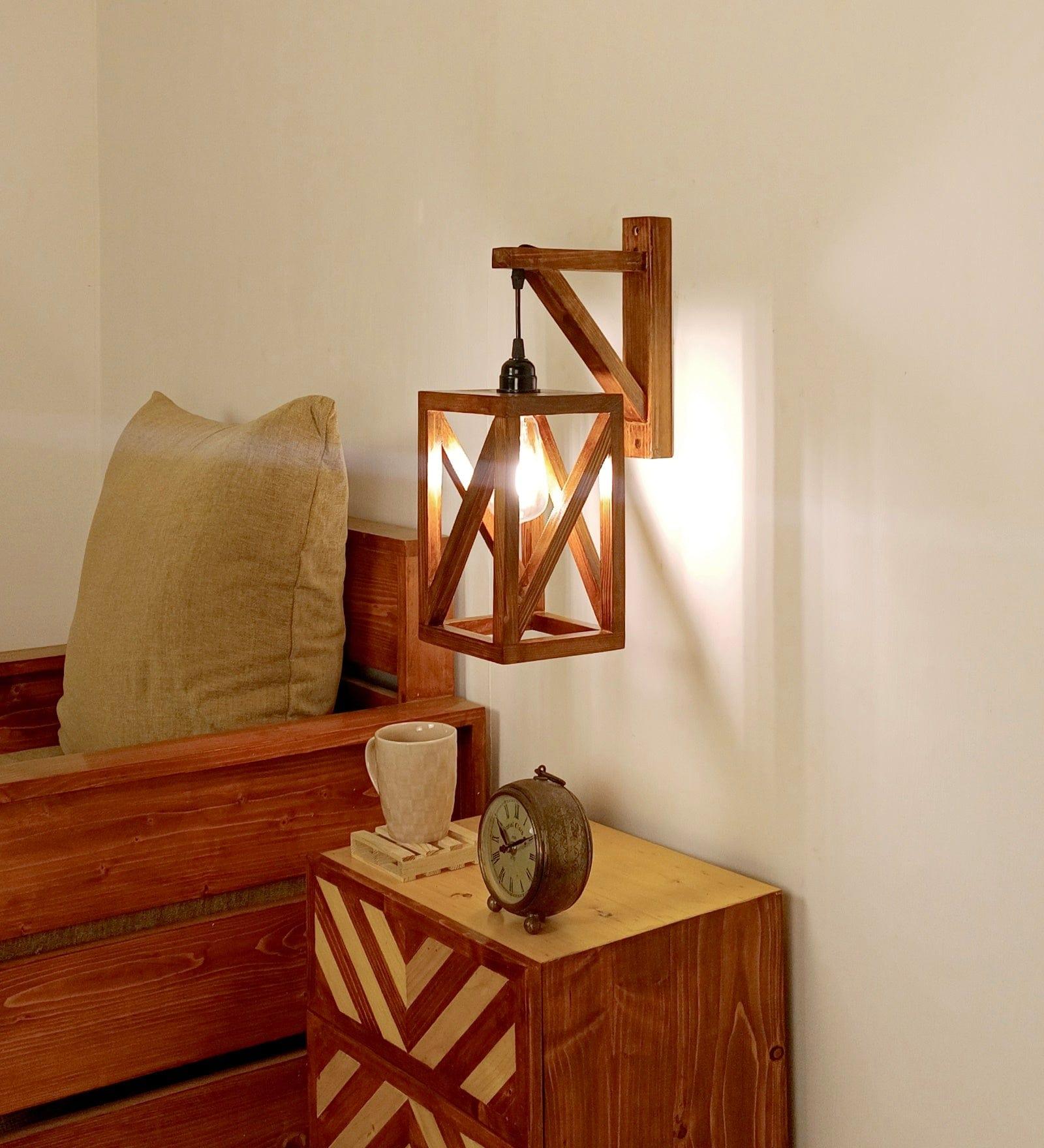 Symmetric L Brown Wooden Wall Light (BULB NOT INCLUDED) - Ouch Cart