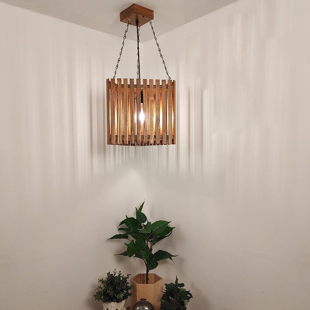 Trikona Brown Wooden Single Hanging Lamp - Ouch Cart