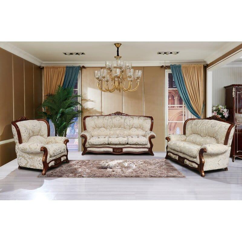Vernonburg 3 Piece Gold And White Embossed Fabric Standard Living Room Set - Ouch Cart