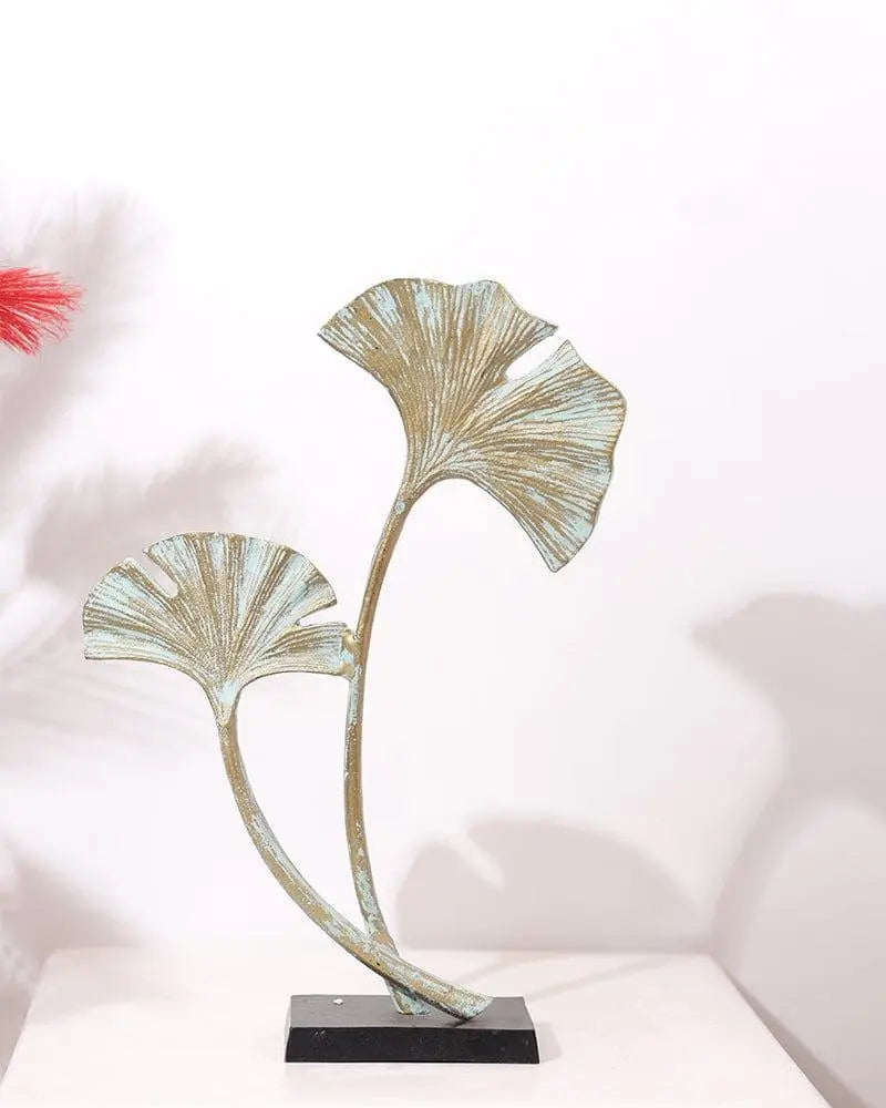 Metal Decorative Leaf Table Top Showpiece For Home Decoration - Sea Green - Ouch Cart