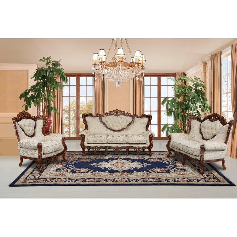 Waleska 3 Piece Gold And White Embossed Fabric Standard Living Room Set - Ouch Cart