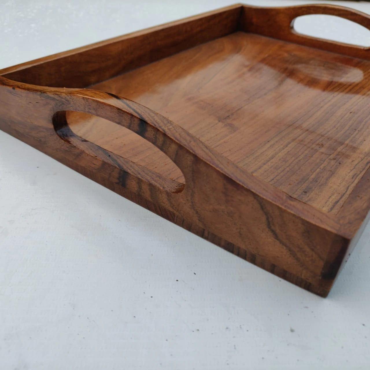 WOODEN SERVING D HANDLES TRAY || SET OF 2 - Ouch Cart