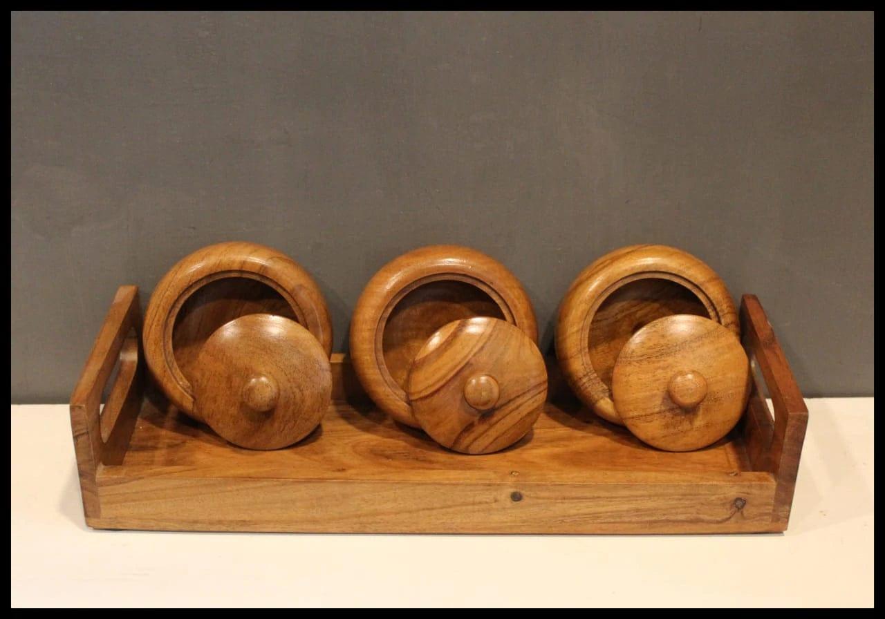 SERVING POTS WITH TRAY II WOODEN REFRESHMENT JARS II WOODEN - Ouch Cart