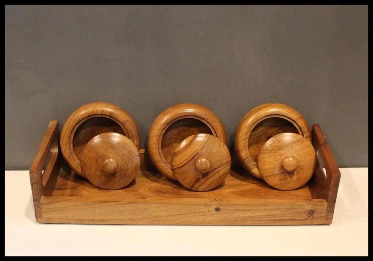SERVING POTS WITH TRAY II WOODEN REFRESHMENT JARS II WOODEN - Ouch Cart