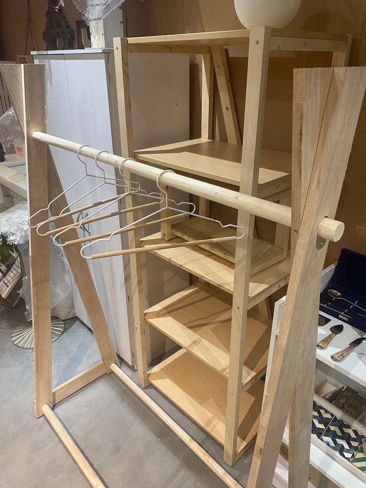 Stylish Garment Cloth Rack Floor Stand in Polished Wood 1Pc By Miza - Ouch Cart