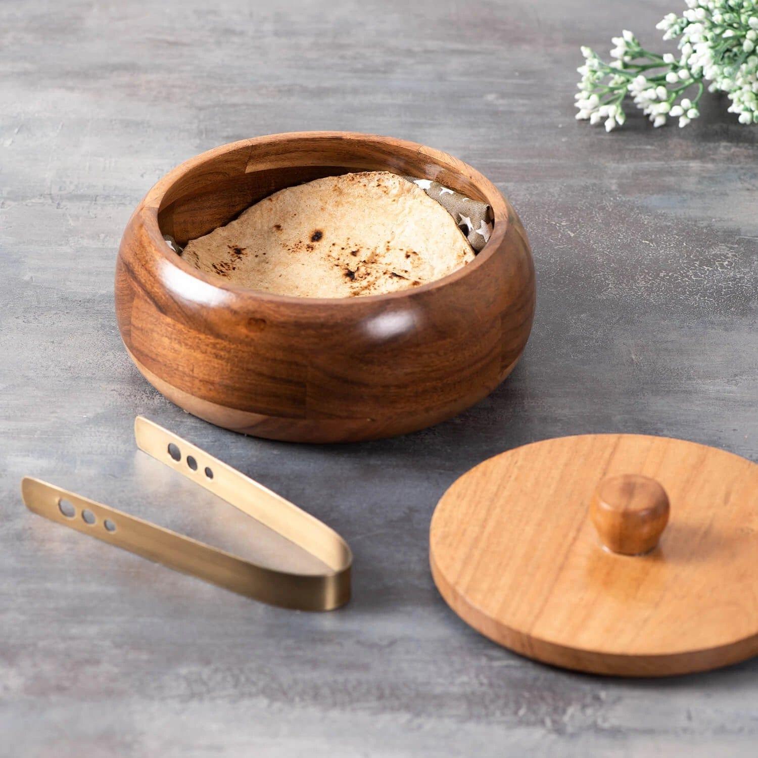 ACACIA WOOD CHAPATI BOX CUM SERVING BOWL || FOOD GRADE - Ouch Cart